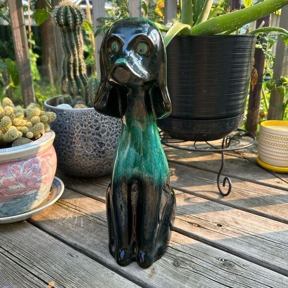 Vintage 70s Blue Mountain Pottery Green Glazed Hound Dog - Picture 13 of 16